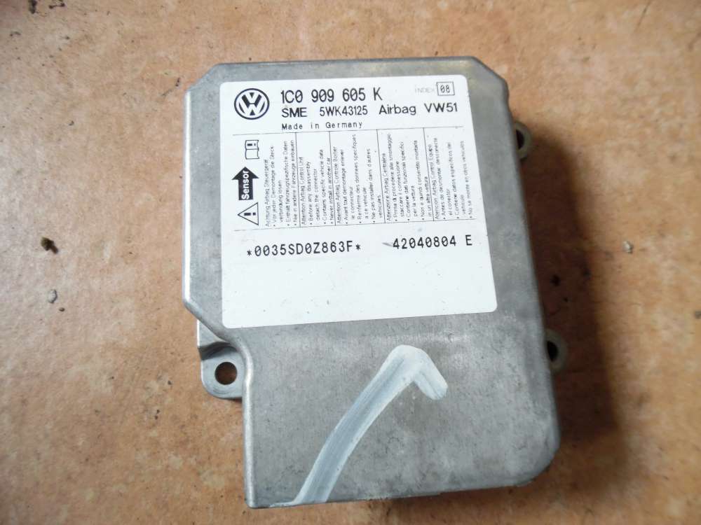 VW Polo 9N 1,2 Airbagsteuergerät 1C0909605K 5WK43125